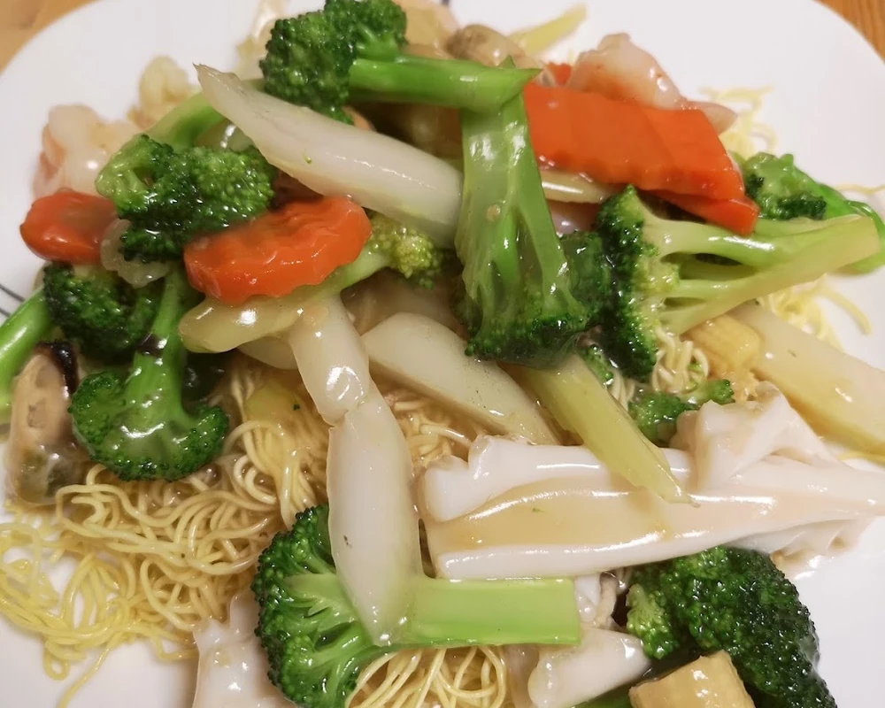 Chow mein with vegetables and chicken at New Ocean King