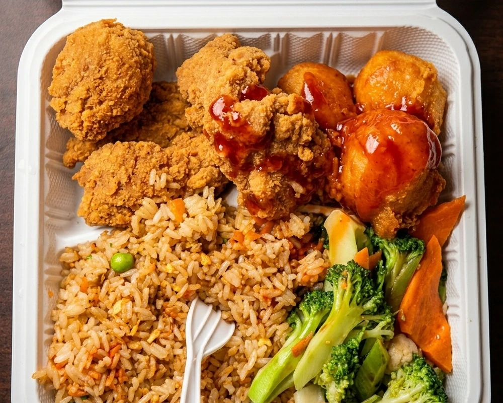 Chinese combination dinner platter at New Ocean King